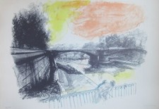 Bellissima litografia di Ugo Attardi, cm 50x70 "Passeggiata sul Tevere"