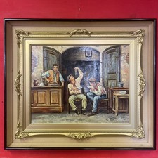 quadro dipinto a olio su tavola realismo classico con cornice in stile antico XX