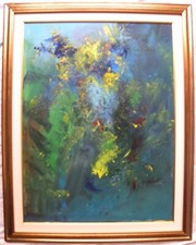 Ernesto TRECCANI (Milano 1920-2009) SIEPE di MIMOSE olio su TELA cm 80x60 1999