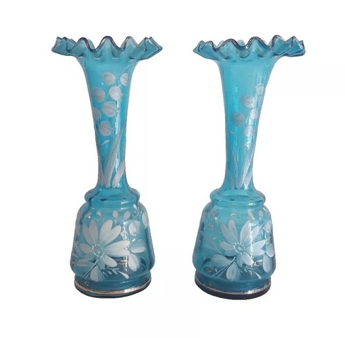 Coppia vasi vetro blu soffiato - coppia,