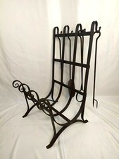 Kit Accessori Per Camino con 4 Attrezzi e Portalegna in ferro 78x46x34