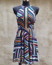 Abito Estivo Da Donna Senza Maniche Con Trasparenze gonna A Ruota Multicolore M