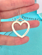 Collana catena argento 18" ciondolo targhetta cuore aperto grande Tiffany & Co. XL, rara