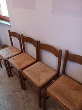 sedie cucina o sala da pranzo in legno con seduta di paglia. set di 4 sedie