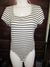 Body vintage anni 80 Good Luck Gem bianco e nero cappuccio a righe manica elasticizzato taglia XL