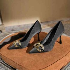 Decolte scarpe donna nero raso comodo 8 cm eleganti pelle sintetica 2350