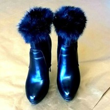 SPLENDIDO PAIO DI STIVALI DONNA STILETTO IN PELLE BORDO PELLICCIA 38  Only Italy