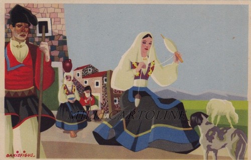 Costumi sardi filatrice - sardi:,