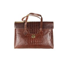 Vintage Furla Handbag Croc Embossed Leather Shoulder Bag Brown