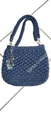 BORSA  ARTIGIANALE in FETTUCCIA Uncinetto  CERNIERA,  MANICI E CHARMS