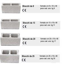 BLOCCO CEMENTO PER MURATURA  lungo 40cm altezza 19 spessori vari