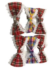 6 FERMAGLI CAPELLI VINTAGE TESSUTO SCOZZESE TARTAN PIZZO PINZE MOLLETTE CM10X5
