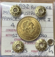 IMPERO AUSTRIACO FRANCESCO GIUSEPPE 4 FIORINI 1892 1/2 MARENGO ORO RESTRIKE FDC