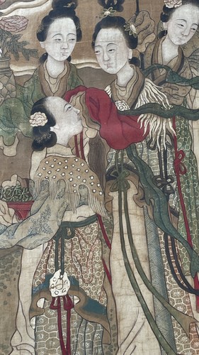Antico quadro seta cinese dama - seta,
