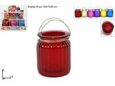 Set 6 Pezzi Vasetti Bicchiere Di Vetro Decorato Colorato Porta Candela 9cm sus