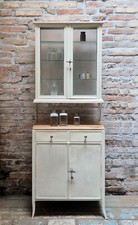 Credenza / Vetrinetta Medica Vintage in Ferro, Top in legno e Vetro | Anni '50