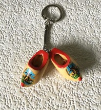 Portachiavi vintage ZOCCOLO OLANDESE SCARPE IN LEGNO portachiavi Holland mulino a vento souvenir