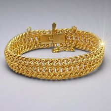 Bracciale da donna in Oro Giallo Placcato braccialetto fascia morbida Vintage 