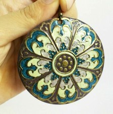 Orecchini a forma di disco con disco in metallo brunito e smalto lilla verde petrolio