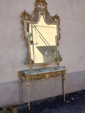 CONSOLE CON SPECCHIERA LACCATE VENEZIANE - RICCHI INTAGLI SU LEGNO - 1940 EMILIA