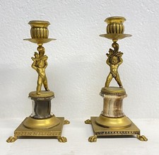 ANTICA COPPIA CANDELABRO PUTTI ARGENTO VERMEIL 800 CANDELIERE PORTA CANDELA LUMI