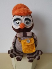 GUFO POSTINO PUPAZZO NO PELUCHE ARTIGIANALE UNCINETTO FERRI IN LANA BELLISSIMO