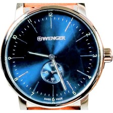 Orologio svizzero Wenger uomo s 01.1741.103 Urban classico quadrante blu cinturino pelle marrone
