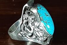 Anello Antico-drago -turchese -Turquoise -Sterling Tibet 