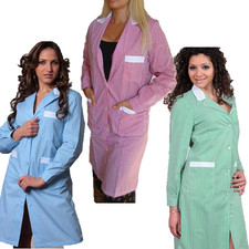 Camice Donna Maestra Scuola Rigo Cotone Asilo Abiti Lavoro Manica Lunga