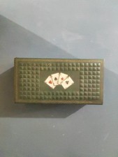 Scatola Cofanetto Pelle Porta Carte Da Gioco Francesi Vintage Antica