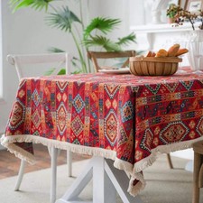 Tovaglie Boho Distintivi Rossi Copritavolo Jacquard per Natale Cena Festa Decorazione