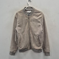 Giacca aviatore bomber pelle di capra scamosciata morbida grigio sabbia Reiss Basse taglia media