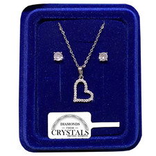 Collana Cuore Strass + Orecchini pl. oro Bianco 18k con Cristalli Zirconi S83