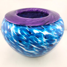 Wimberley Glass Works Studio Art Glass blu viola ciotola labbra piegata firmata 2016