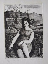 Incisione acquaforte "Franco Pizzinato" "la ragazza di Veio" 1976 46/100