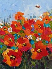 Dipinto olio originale fiore papavero rosso Impasto dipinto su pannello 8x6in