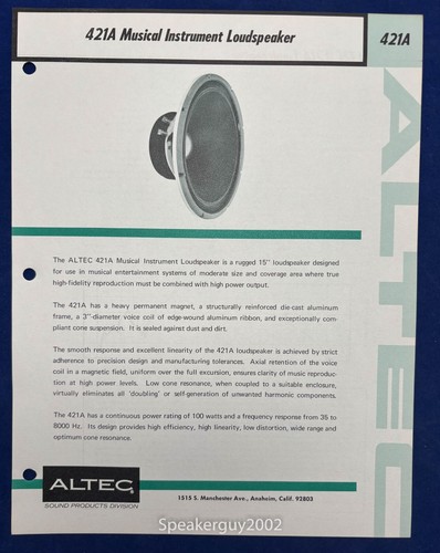 Scheda tecnica vintage altec - tecnica,