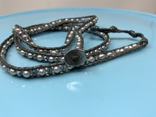 Bracciale Chan Luu in pelle grigia argento sterling 925 con cristalli 33-34"