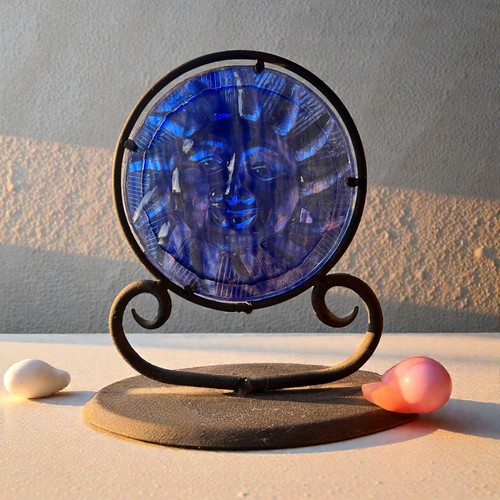 Portacandele vintage vetro blu