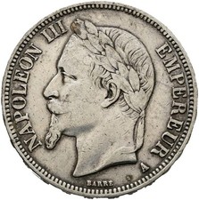 Francia France Parigi 5 franchi 1869 Napoleone III BB