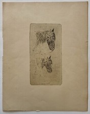 Stampa Antica Incisione  Giovanni Fattori “Cavalli “