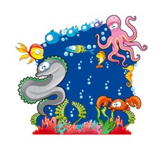 Adesivi murali fondale marino pesci cameretta bambino decal 1 pz. cm. 30x27