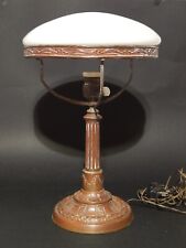 ANTICA ORIGINALE ELEGANTE LAMPADA TAVOLO STILE CLASSICO BRONZO E OPALINO BIANCO
