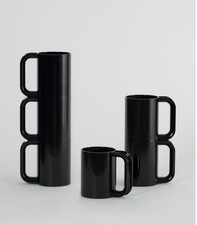 Heller Black Impilabile Maxmug Lella Massimo Vignelli 6 Pezzi Nuovo Con Scatola TAZZE