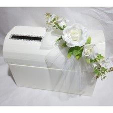 Baule scatola porta buste matrimonio nozze bomboniere seta avorio 38x23x25 cm co