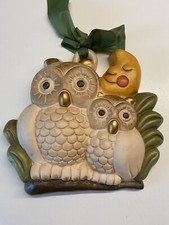 THUN COPPIA GUFI SU RAMO CON LUNA FORMELLA CERAMICA ADDOBBO ORIGINALE PERFETTO !