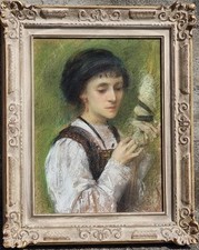 Luigi Serralunga (Torino 1880-1940) Ragazza col fuso,La Filatrice 1912, pastello