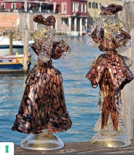 Figure Goldoniane Veneziane Dama E Cavaliere Vetro Nero E Avventurina