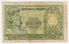 1951 Italia 50 Cinquanta Lire 061609 Banconote Cartamoneta Vintage