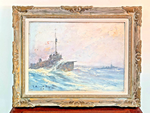 Ancienne peinture huile marine - huile,
